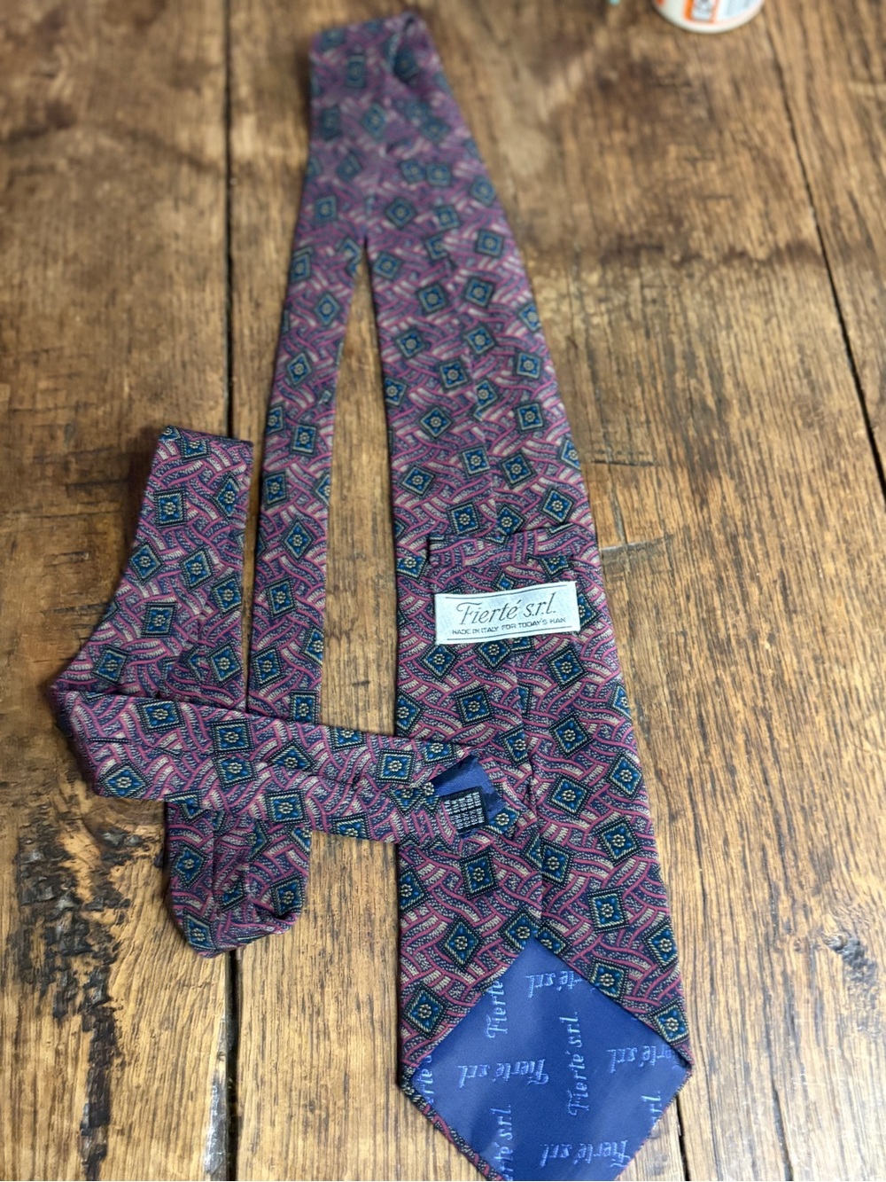 VTG 90s Fierté s.r.l. Made in Italy 100% Silk Geometric Pattern Necktie